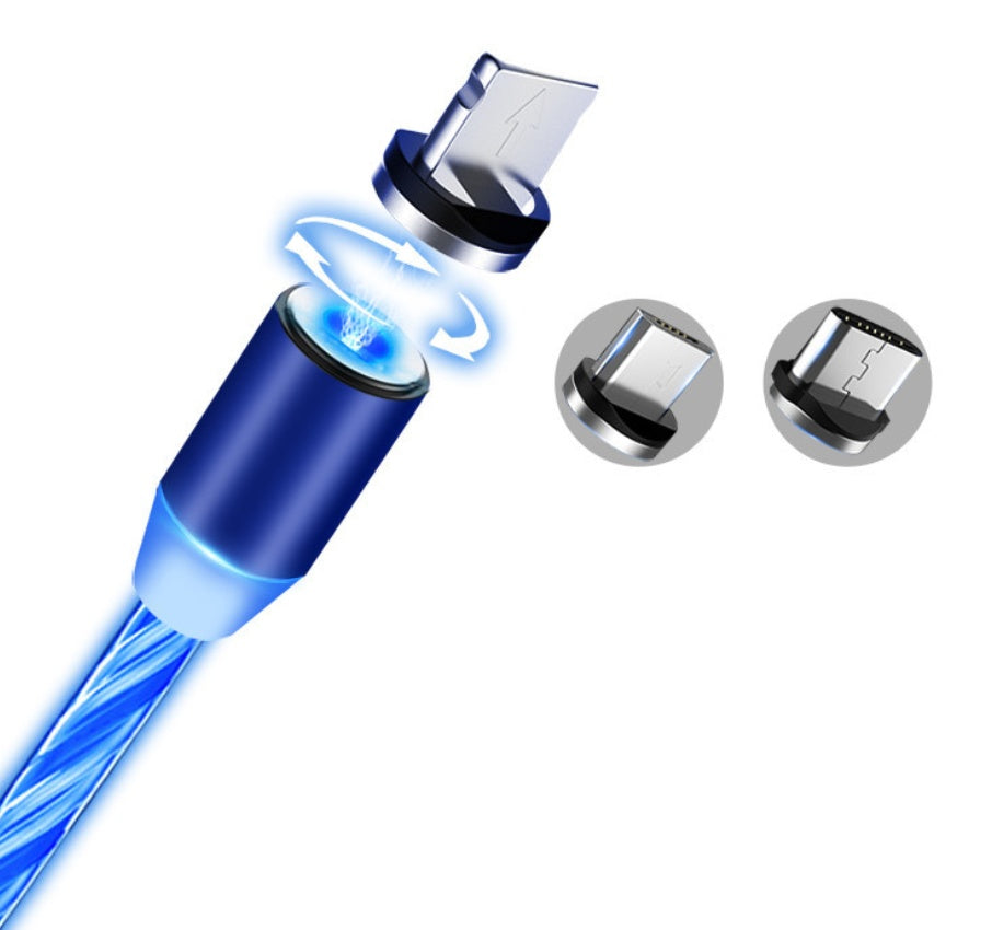 Magnetic LED Charging Cable - 3-in-1 Fast Charging for iPhone, Android & USB-C