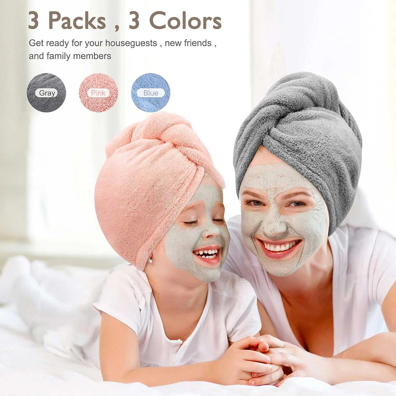 Microfiber Hair Towel Wrap Set (3-Pack) | Ultra Absorbent Turban