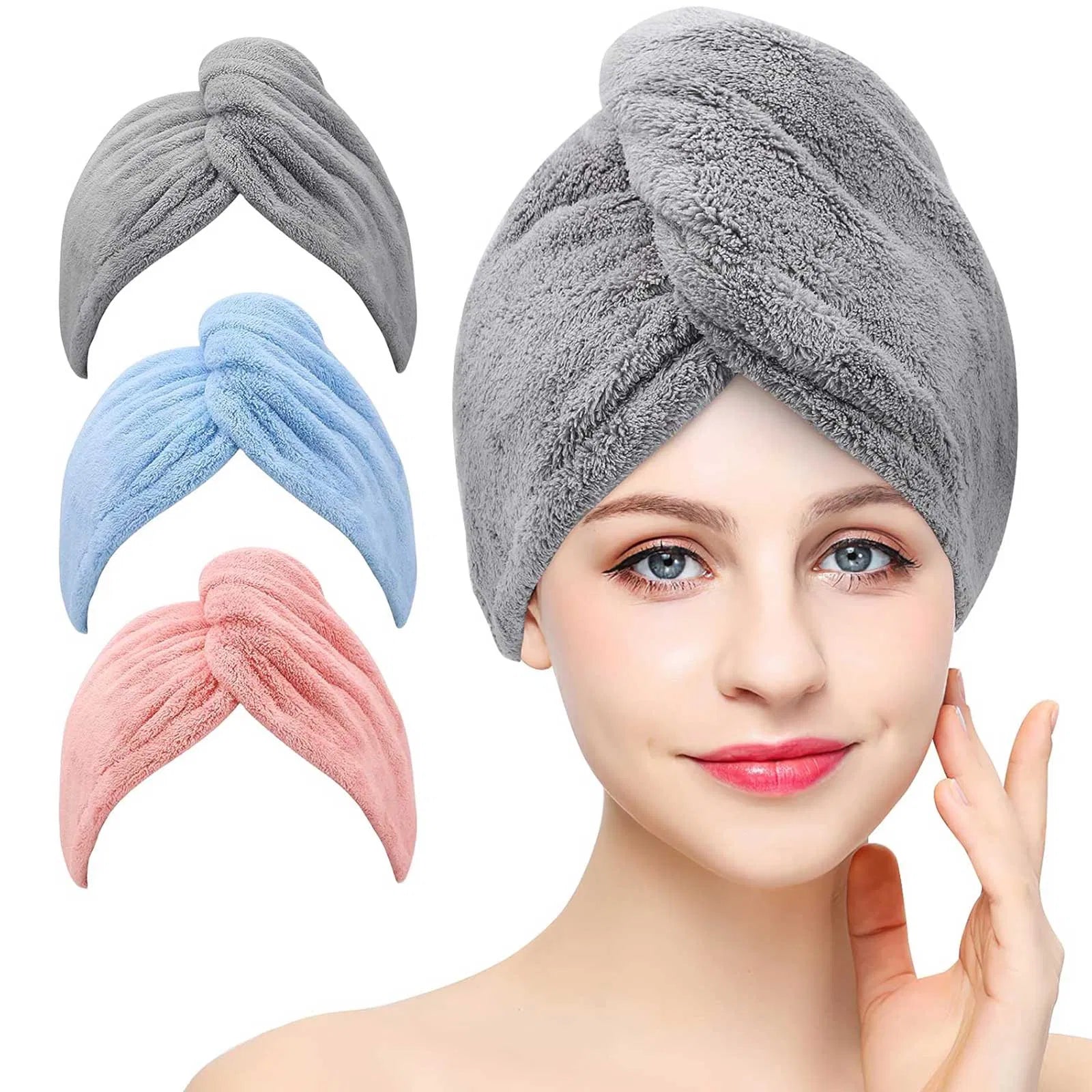 Microfiber Hair Towel Wrap Set (3-Pack) | Ultra Absorbent Turban