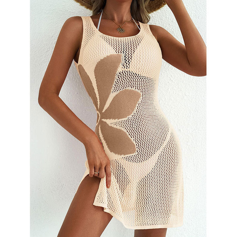 Hollow-out Knitted Jacquard Bikini Cover-Up Sun-Protective Dress